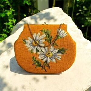 Vintage Floral Embroidery Canvas Tote Bag Metal Handle Boho Purse Artisan Style